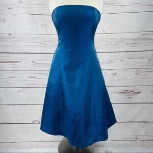Jordan blue metallic strapless lime green formal